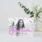 1980s neonscript en patroonfoto van afstuderen briefkaart (Staand voorkant)