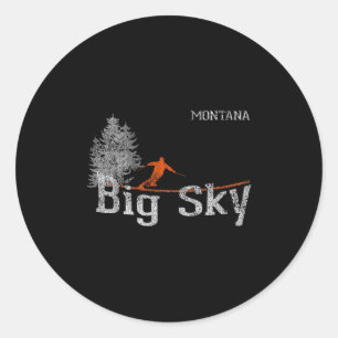 1980s Style Big Sky Montana Skiën T Shirt Ronde Sticker