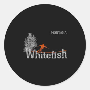 1980s Style Whitefish Montana  Skiën Ronde Sticker