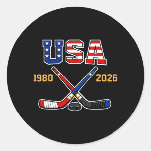 1982 2026 Hockey Vintage Usa Gekruiste Sticks Ronde Sticker