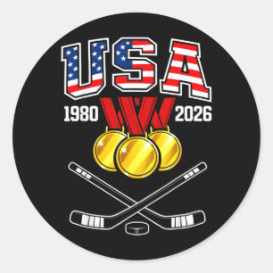 1982 2026 Hockey Vintage Usa Gekruiste Sticks Ronde Sticker
