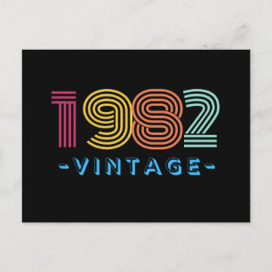 1982 Retro Streep Regenboog Neon Cijfers Briefkaart