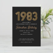1983 Black and Gold 40th Birthday Invitation Kaart (Staand voorkant)