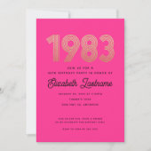 1983 Hot Pink Black Gold 40th Birthday Invitation (Devant)