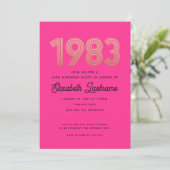 1983 Hot Pink Black Gold 40th Birthday Invitation (Debout devant)