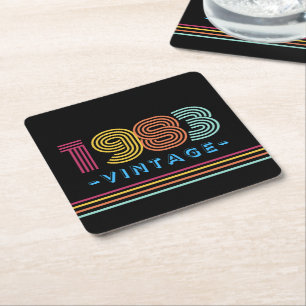 1983 Retro Stripe Neon Bright Vierkante Kartonnen Onderzetter