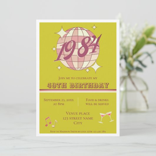  1984 40e verjaardag retro party Uitnodiging (Staand voorkant)