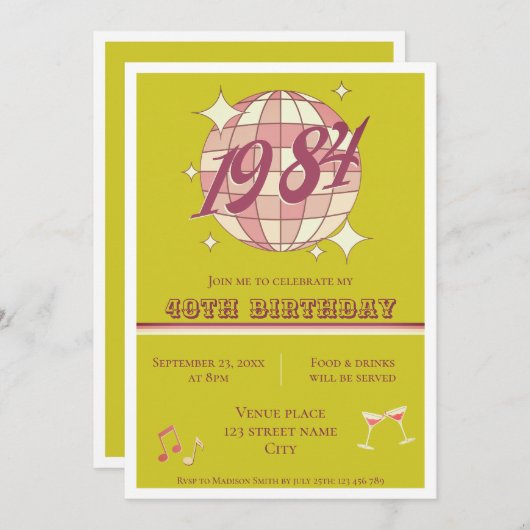 1984 40e verjaardag retro party Uitnodiging (Voorkant / Achterkant)