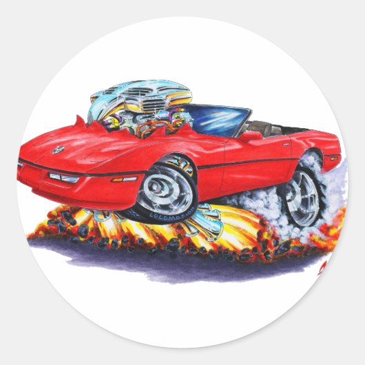 1984-93 Corvette Red Convertible Ronde Sticker (Voorkant)
