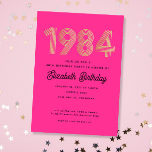 1984 Hot Pink Black Gold 40e verjaardag uitnodigin Kaart