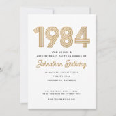 1984 White Black Gold 40th Birthday Invitation (Devant)