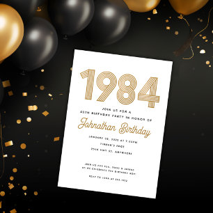 1984 Wit Zwart Goud 40e Verjaardag Uitnodiging