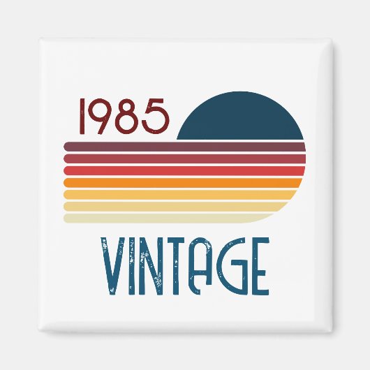 1985 40e verjaardag Retro Rainbow Stripe Zon Magneet (Voorkant)