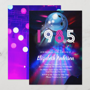 1985 Disco Bowling 40th Birthday Party Invitation