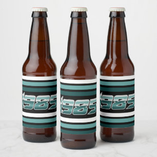 1985 Retro Stripe Blauwgroen Bier Etiket