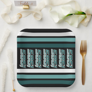 1985 Retro Stripe Blauwgroen Papieren Bordje