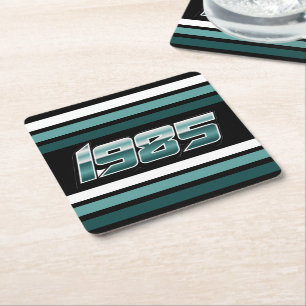 1985 Retro Stripe Blauwgroen Vierkante Kartonnen Onderzetter