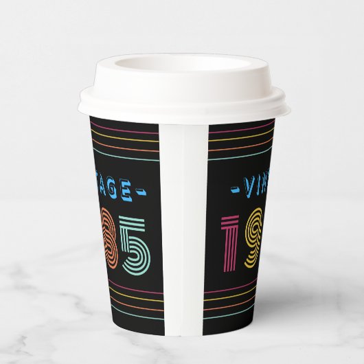 1985 Retro Stripe Neon Bright Papieren Bekers (Rechts)