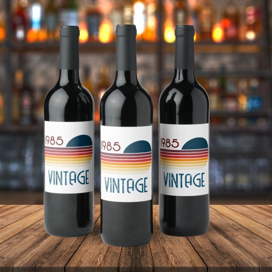  1985 Retro Stripe Sun Wijn Etiket