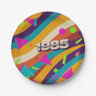 1985 - Retro Vintage 80s Neon Geometrisch - Papieren Bordje