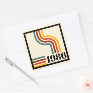1986 40e verjaardag Retro streep Vintage Vierkante Sticker