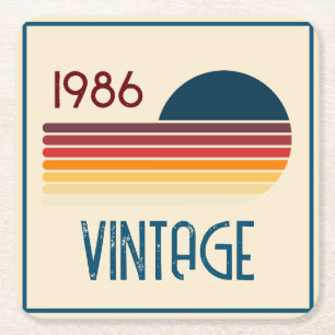 1986 Beige Retro Streep Vintage Zon Coaster Vierkante Kartonnen Onderzetter