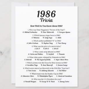 1986 Trivia spel 39e verjaardag partij spel