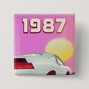 1987 sportauto poster vierkante button 5,1 cm