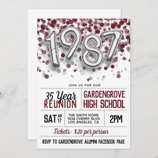 1987 Uitnodiging tot hereniging van het High Schoo (Voorkant / Achterkant)