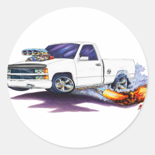 1988-98 Silverado WhiteTruck Ronde Sticker (Voorkant)