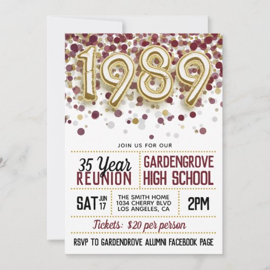 1989 High School College Reunion Uitnodiging (Voorkant)