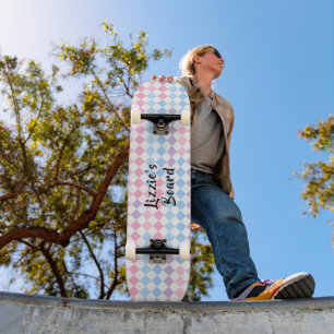 1990s 2000s Y2K Pastel Voeg Naam Retro Checkerboar Skateboard