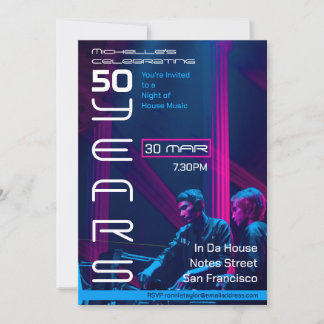 1990s Huis Muziek 50ste Verjaardagsfeest Kaart