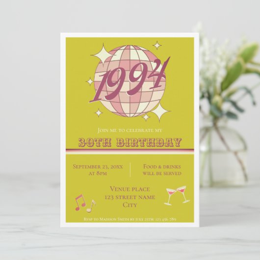 1994 31e verjaardag retro groene partij Uitnodigin Kaart (Staand voorkant)