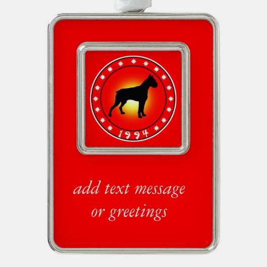 1994 Jaar van de Hond Verzilverd Kader Ornament (Voorkant)