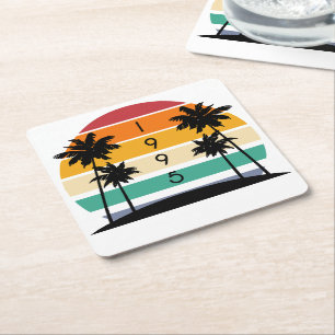 1995 Retro Stripe Sunset Vierkante Kartonnen Onderzetter
