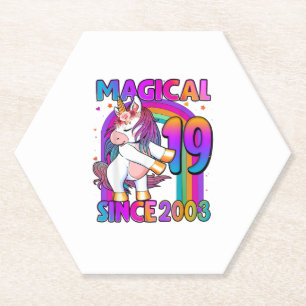 19 jaar oud Unicorn Flossing 19th Birthday Girl U Kartonnen Onderzetters
