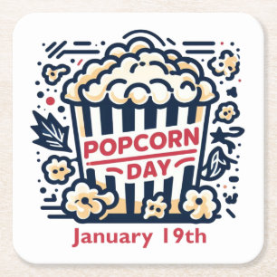 19 jan - Popcorndag Vierkante Kartonnen Onderzetter
