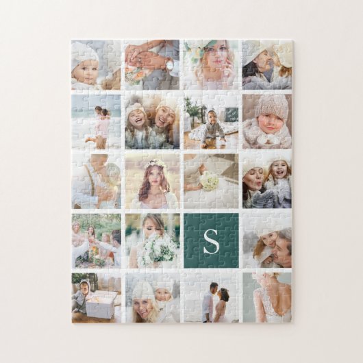 19 Square Photo Collage & Monogram Legpuzzel (Verticaal)