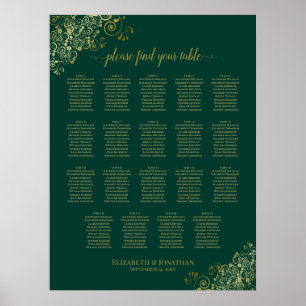 19 Tabel Emerald Green Gold Wedding Seating Chart Poster
