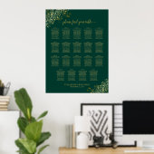 19 Tabel Emerald Green Gold Wedding Seating Chart Poster (Thuiskantoor)