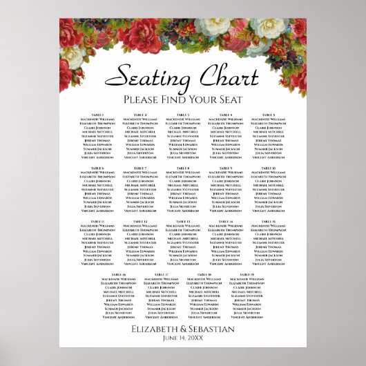 19 Tabel  Herfst Floral Wedding Seating Chart Poster (Voorkant)