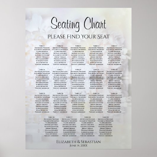19 Tabel White Reflections Wedding Seating Chart Poster (Voorkant)