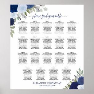 19 Tableau Dusty Blue & Navy Floral Seating Chart