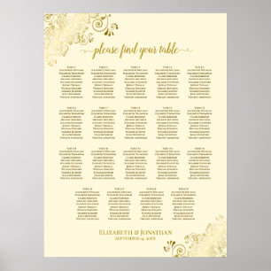 19 Tafel Gold Frills Cream Wedding Seating Chart Poster