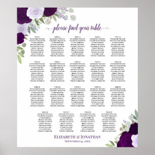 19 Tafel Paarse Bloemen Chique Bruiloft Zitkaarten Poster