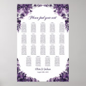 19 Tafel Paarse Bloemenbruiloft Zitkaarten Poster (Voorkant)