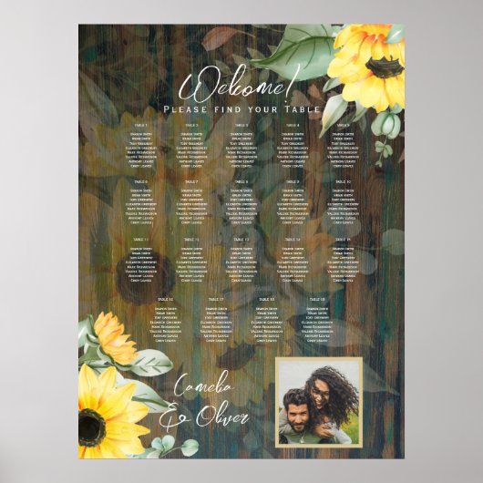 19 Tafel Rustisch Hout ZONNLOWERS FOTOZITTING Poster (Voorkant)