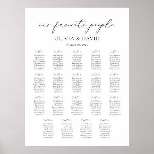 19 Tafels Eenvoudig Onze Favoriete Mensen Zittingk Poster (Voorkant)