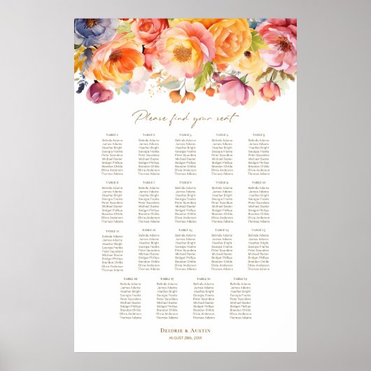 19 Tafelveer Bloemen Trouwstoel Grafiek Poster (Voorkant)